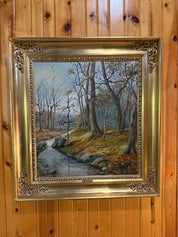 Professionally framed at Marshall Fields Co. Oil painting by Carl O. Lund A Forest With A Stream