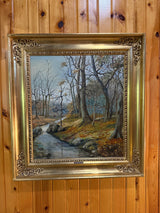 Professionally framed at Marshall Fields Co. Oil painting by Carl O. Lund A Forest With A Stream