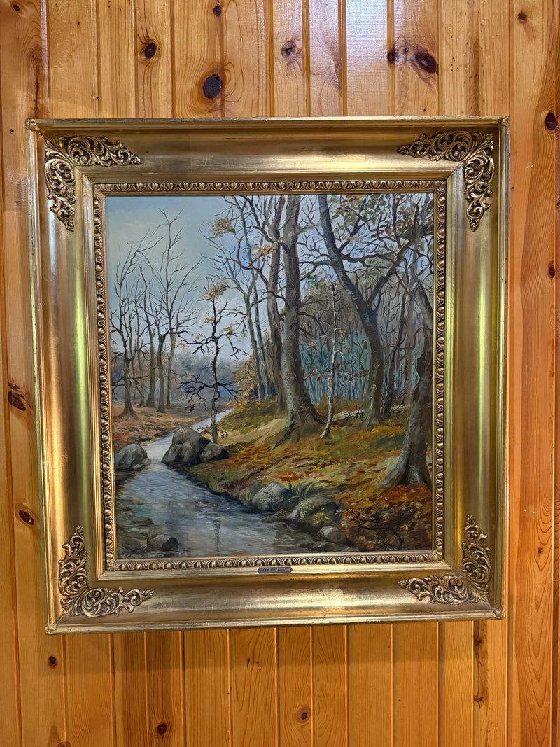 Professionally framed at Marshall Fields Co. Oil painting by Carl O. Lund A Forest With A Stream by 811 - Charlene's Early Bird
