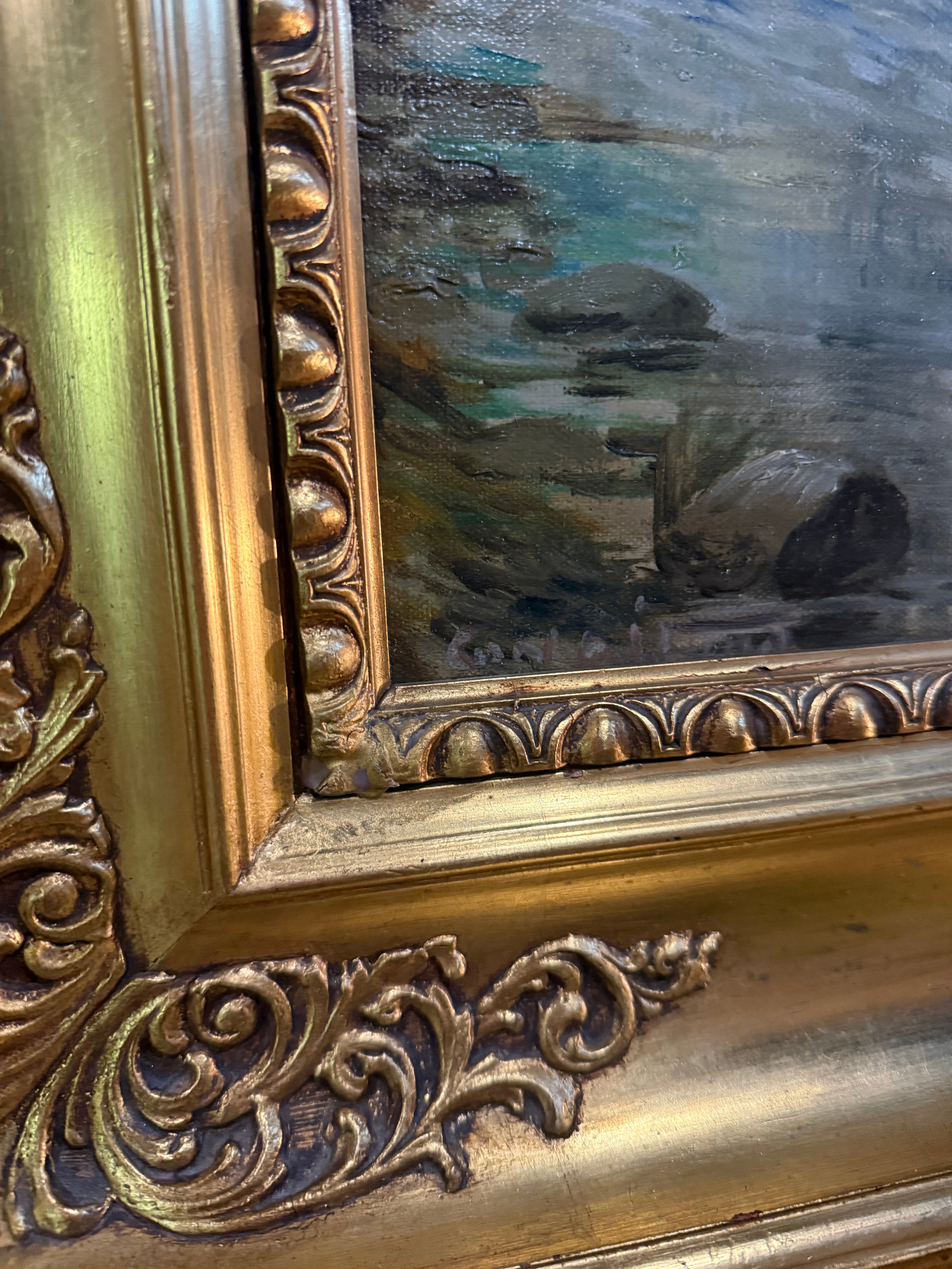 Professionally framed at Marshall Fields Co. Oil painting by Carl O. Lund A Forest With A Stream