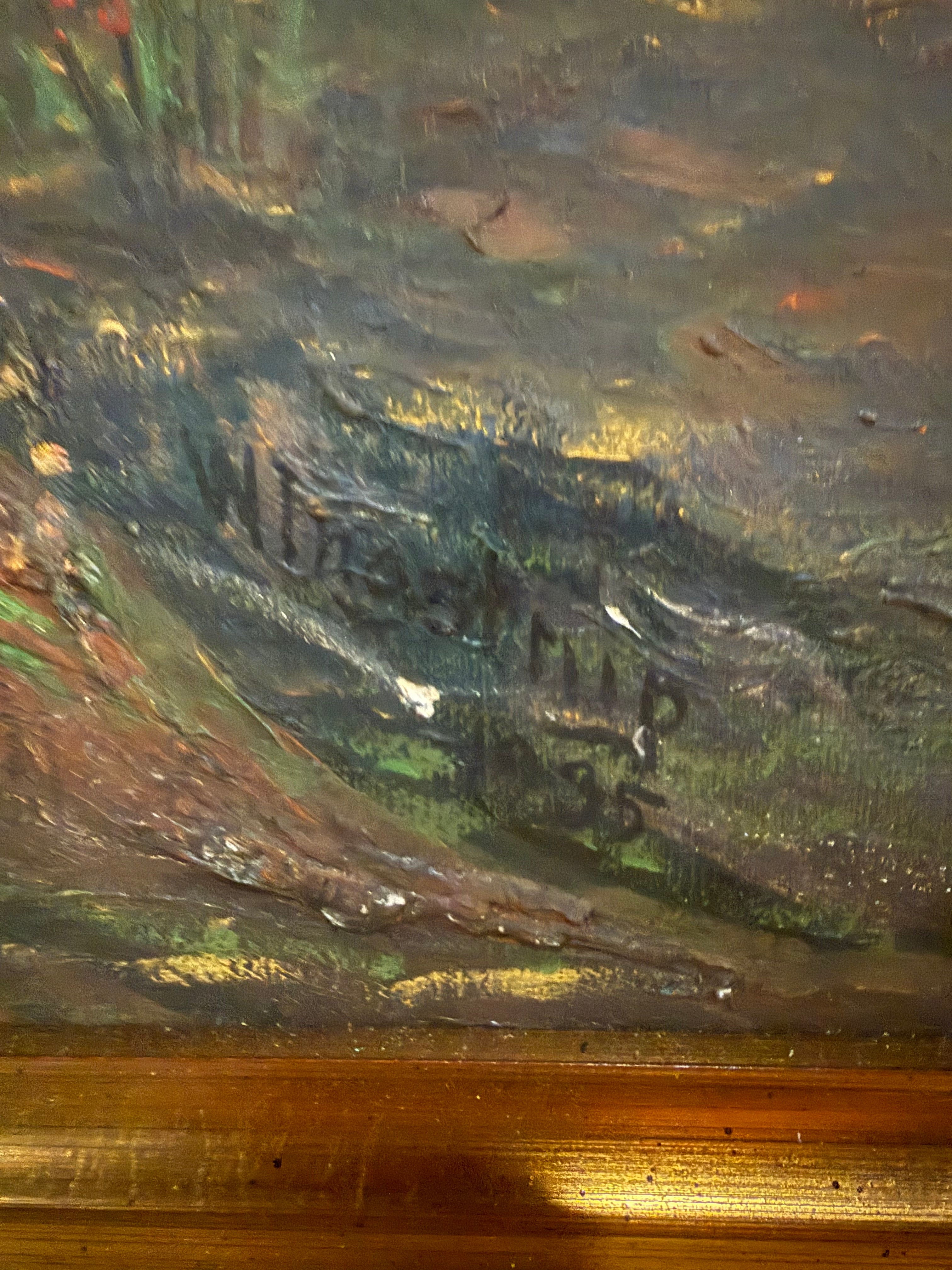 Framed Forest with a stream oil painted signed 1935 by W. Bargtrup