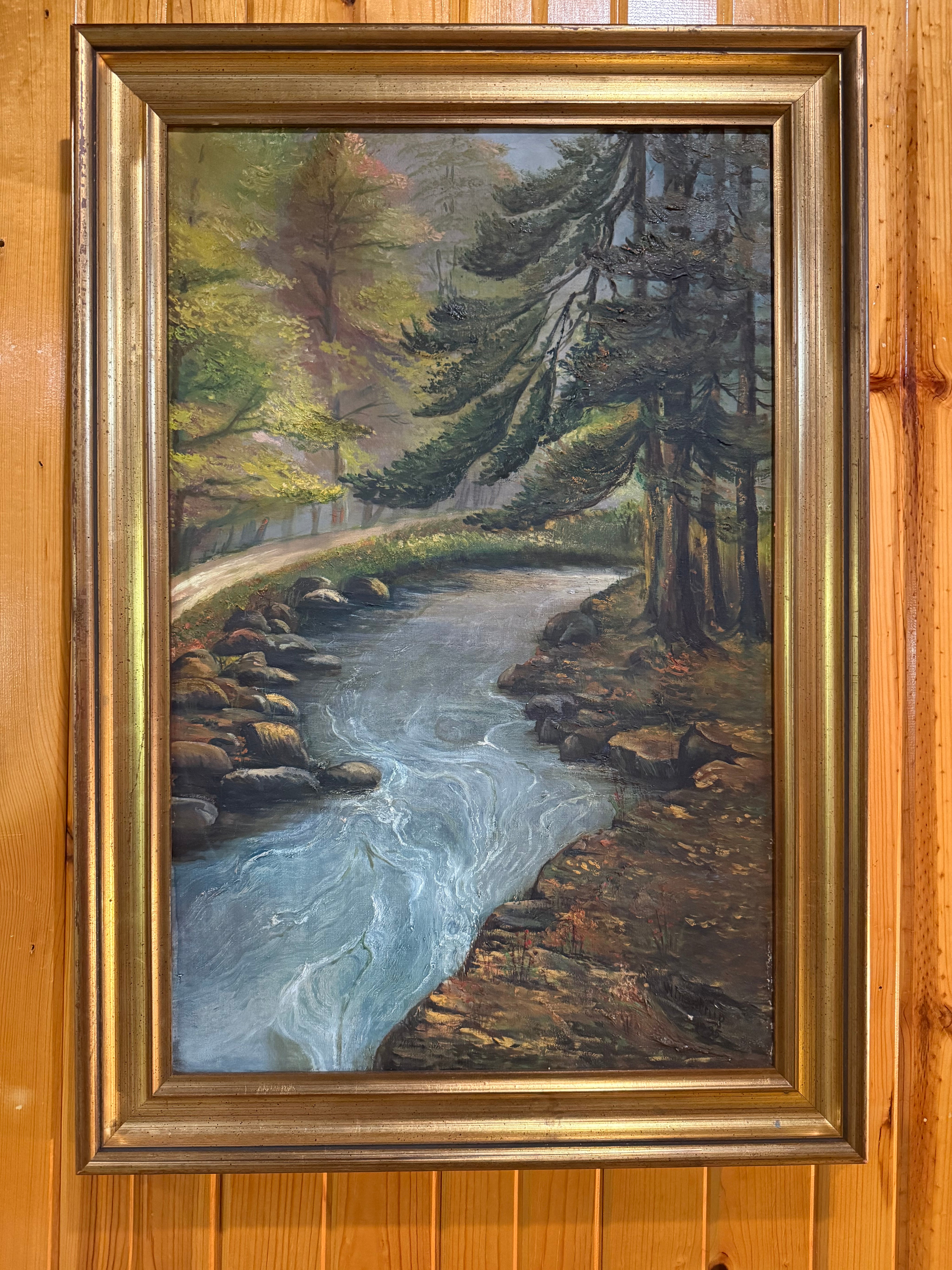 Framed Forest with a stream oil painted signed 1935 by W. Bargtrup