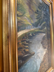 Framed Forest with a stream oil painted signed 1935 by W. Bargtrup