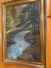 Framed Forest with a stream oil painted signed 1935 by W. Bargtrup