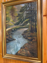 Framed Forest with a stream oil painted signed 1935 by W. Bargtrup