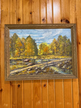 Framed oil on board fall painting signed by V. Kalniņš