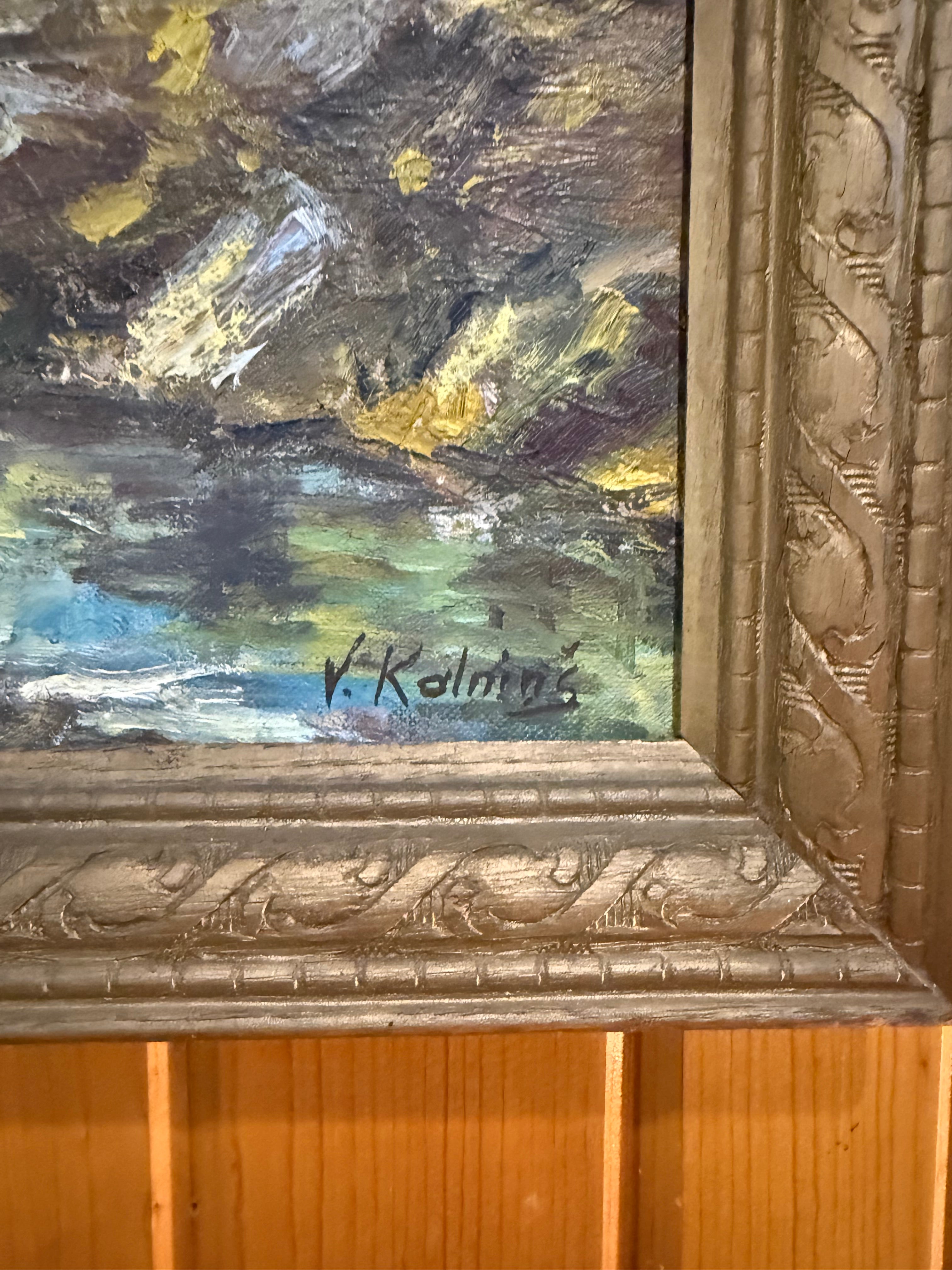 Framed oil on board fall painting signed by V. Kalniņš