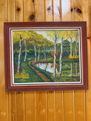 Red wood Framed Fall painting signed by J.V. Welper