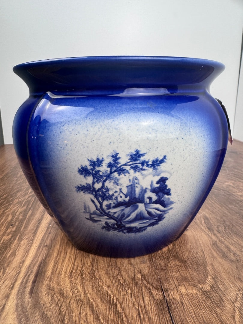 Vintage Ironstone Jardiniera Planter - Blue & White Staffordshire