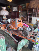 Orange Metal Truck & Flatbed Trailer (Set)
