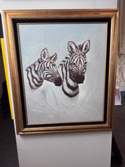 Zebra Painting in Gold Frame 25.5"W x 28"T