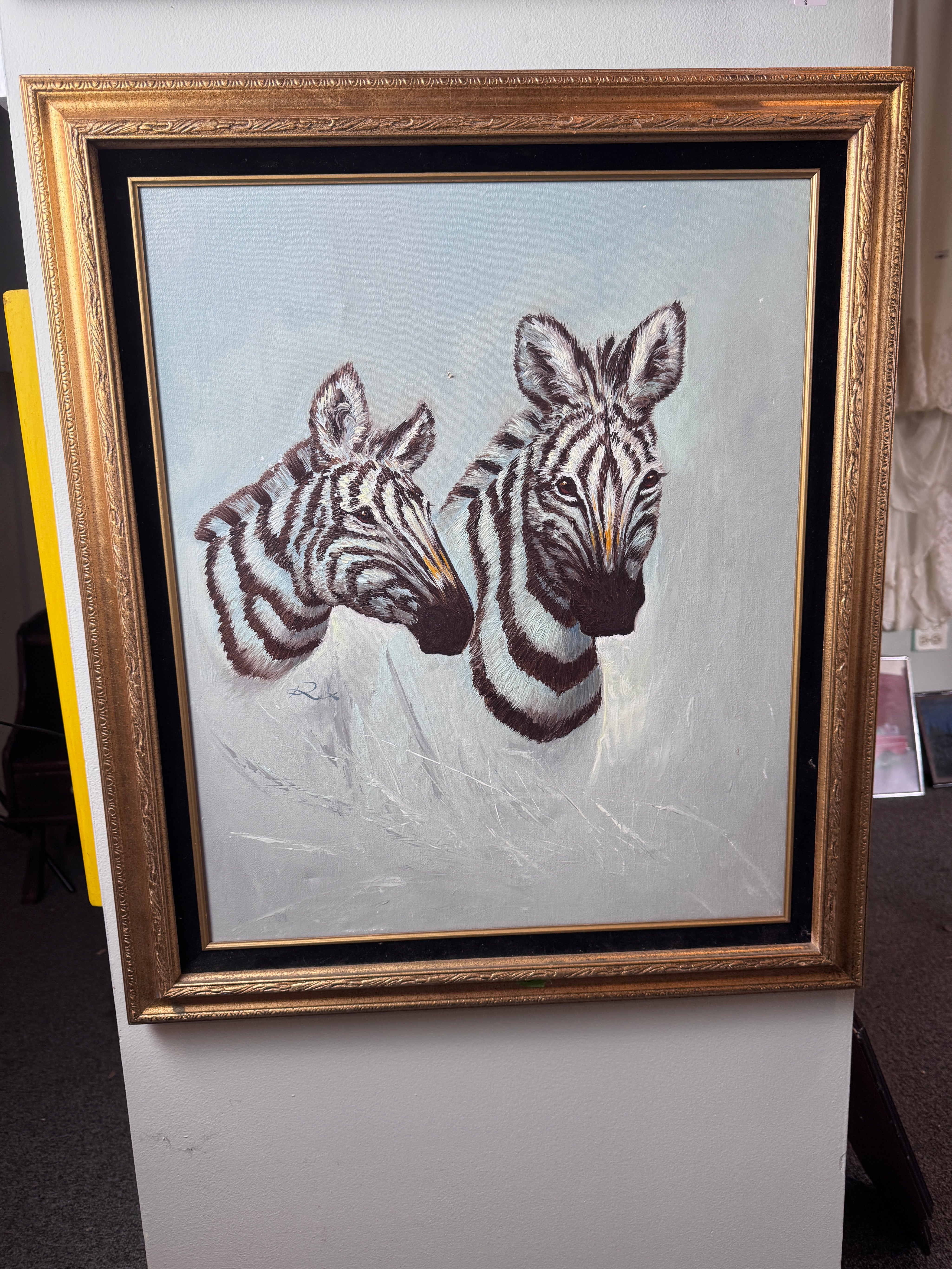 Zebra Painting in Gold Frame 25.5"W x 28"T