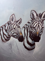Zebra Painting in Gold Frame 25.5"W x 28"T