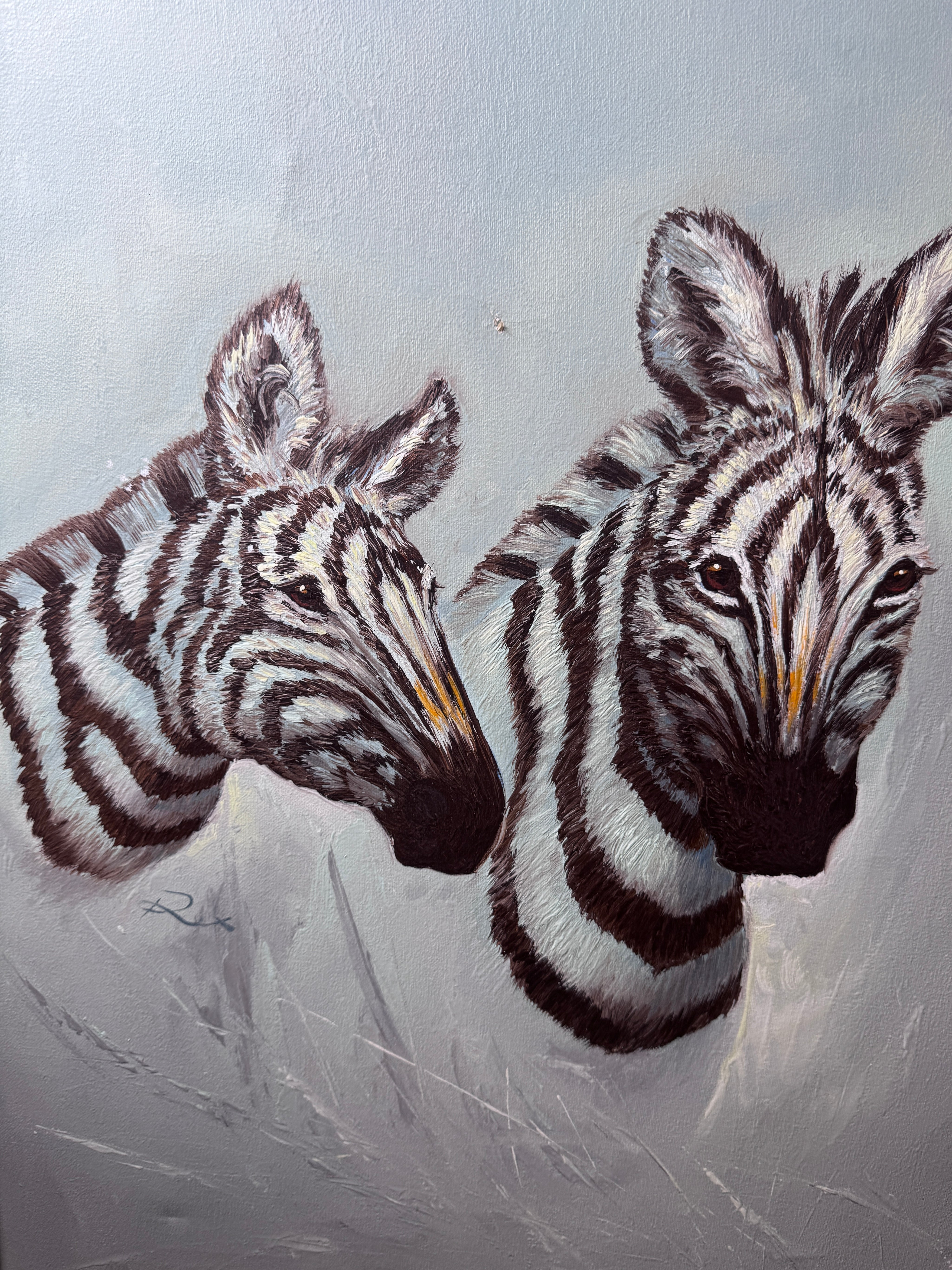 Zebra Painting in Gold Frame 25.5"W x 28"T