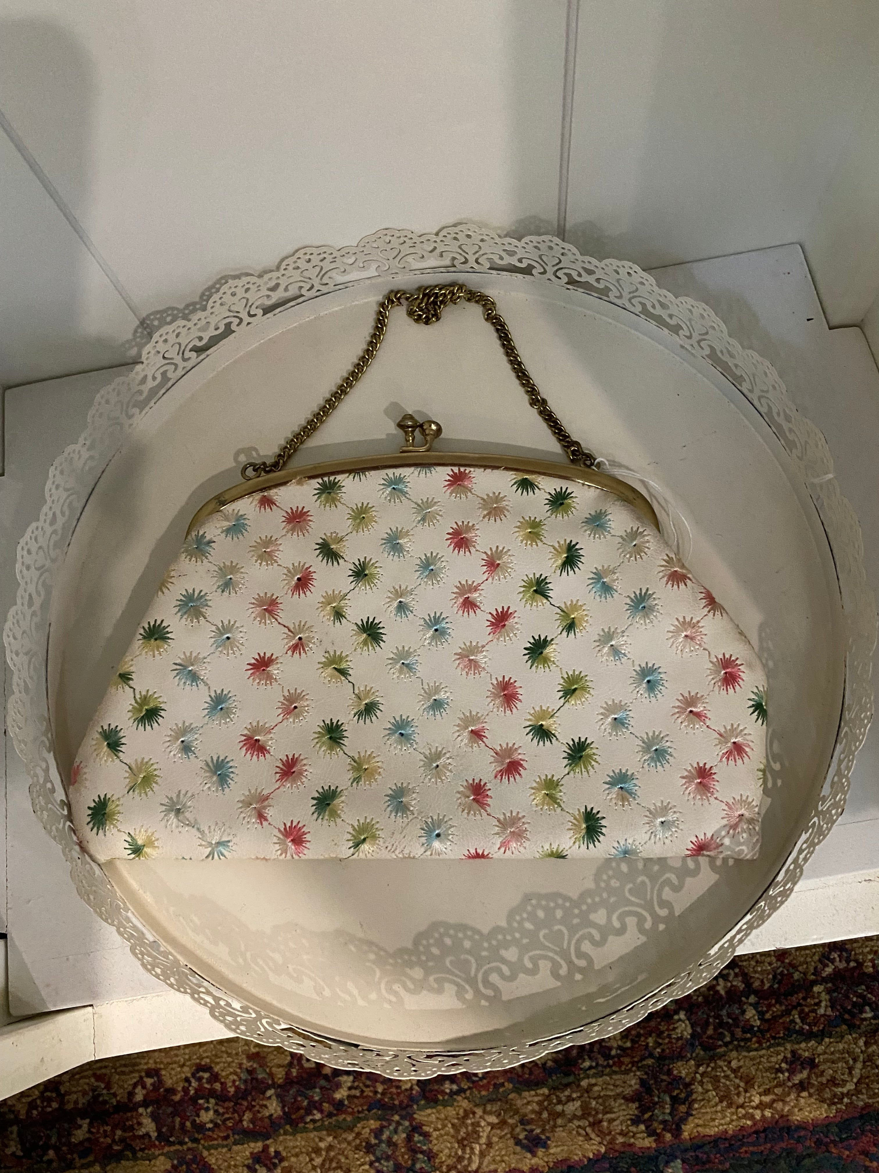 Pastel Embroidered Flower Purse