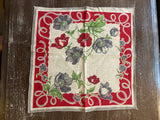 Vtg Floral Handkerchief w\Red Border