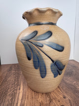 Maple City Pottery Salt Glazed Stoneware Vase with Cobalt Floral Motif