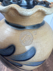 Maple City Pottery Salt Glazed Stoneware Vase with Cobalt Floral Motif