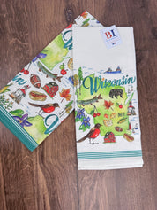 Wisconsin Tea Towels  - Rosanne Beck State Collection Set of 2 Towels | Absorbent Reusable Cotton 28” c 18”