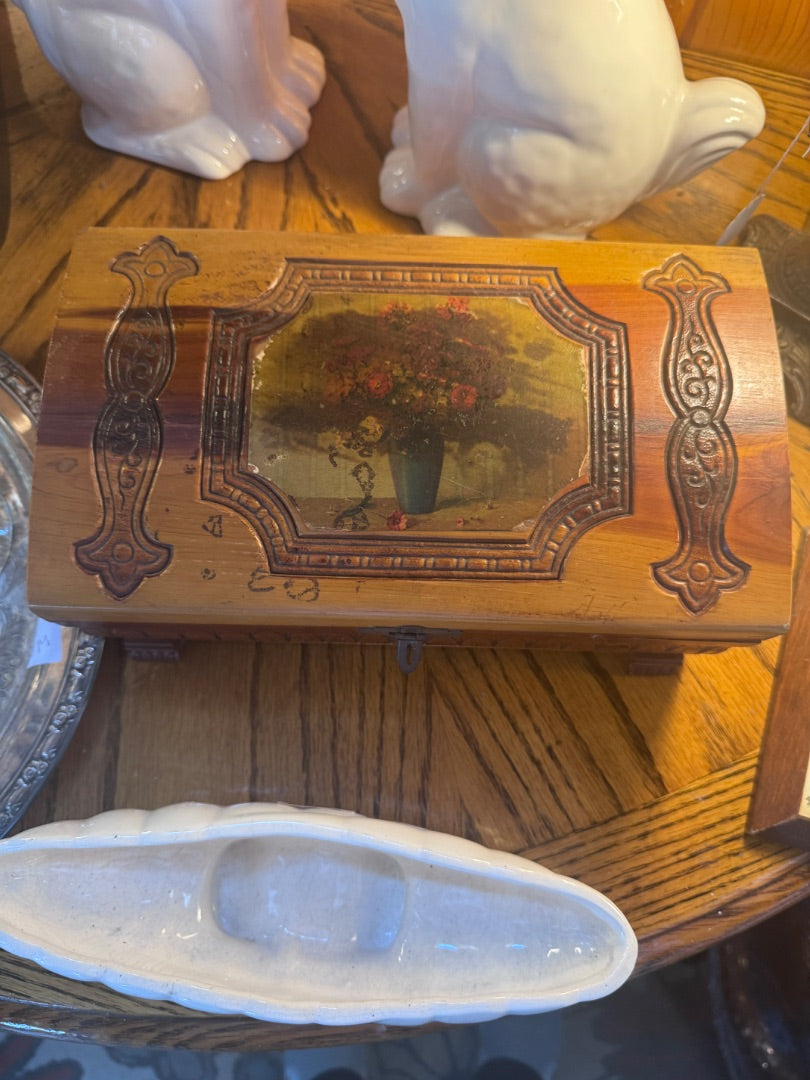 Wooden Jewelry / Trinket Box with Mirror
