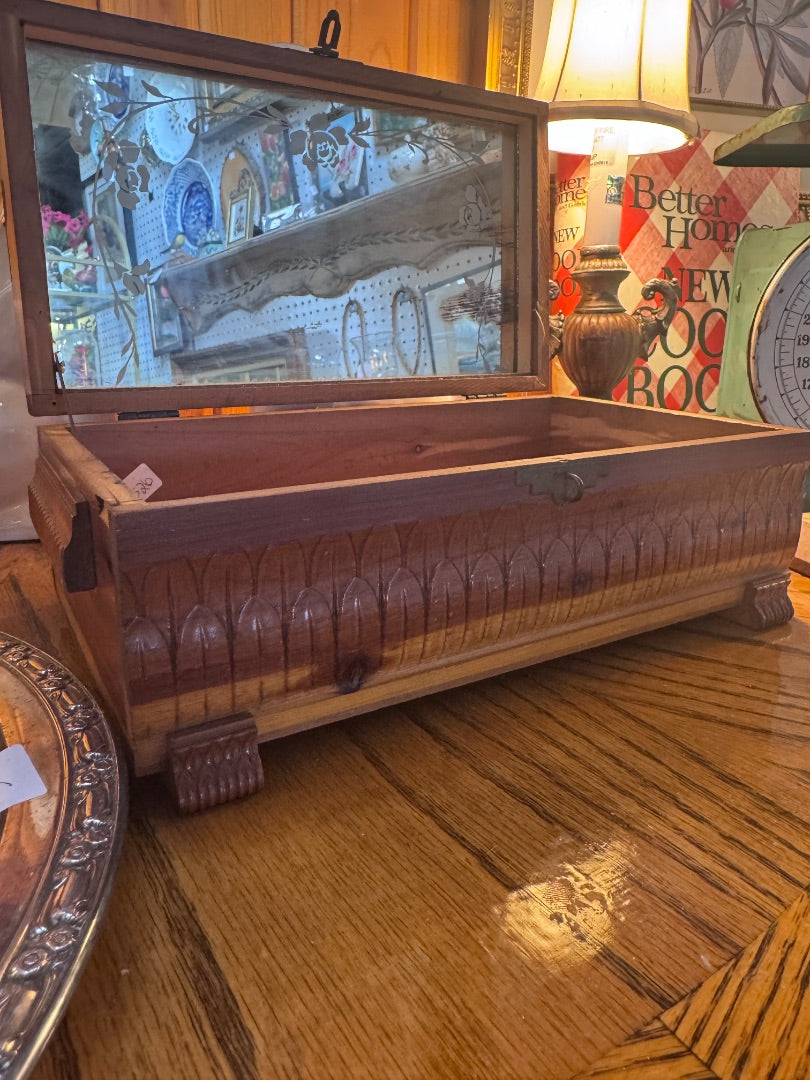 Wooden Jewelry / Trinket Box with Mirror