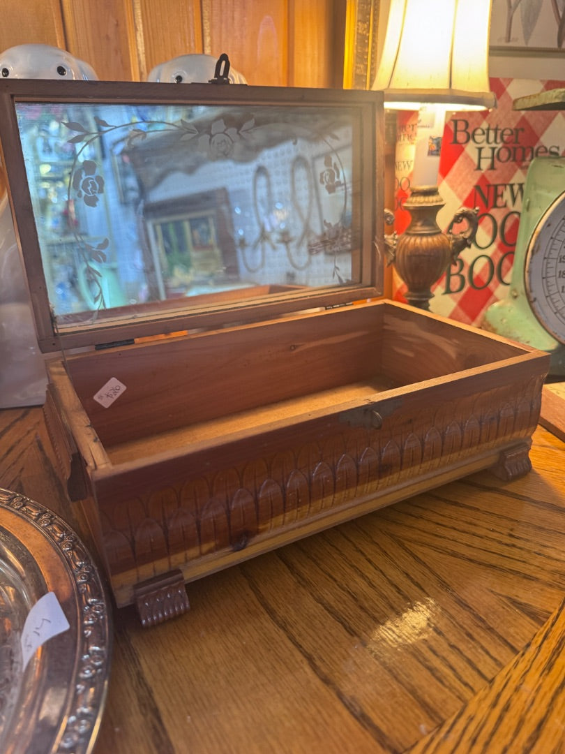 Wooden Jewelry / Trinket Box with Mirror