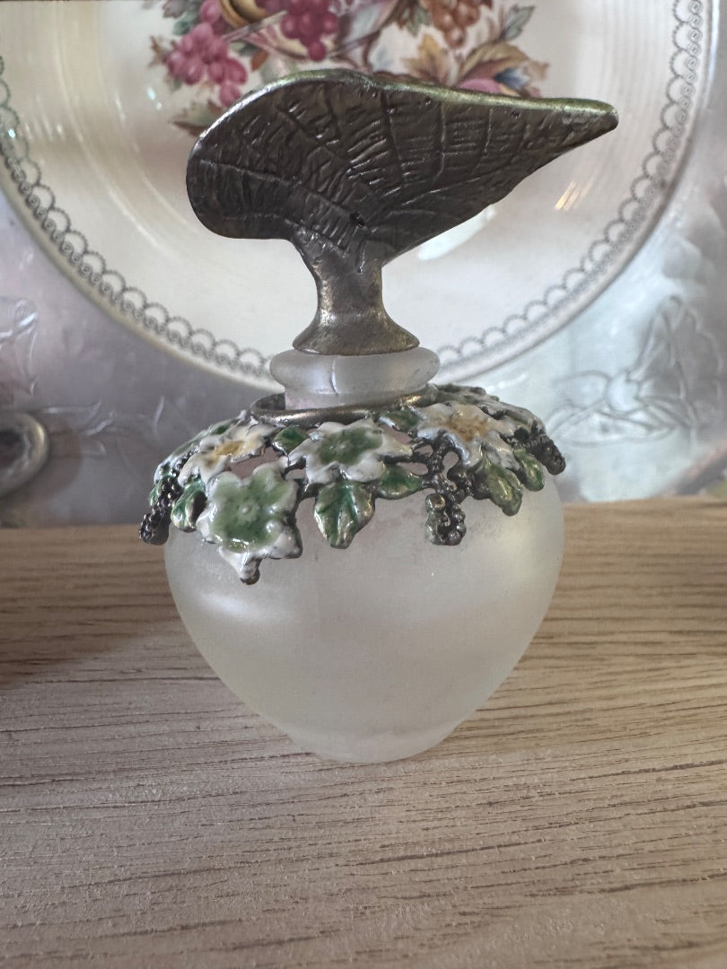 Vintage Perfume Bottle with Leaf Topper