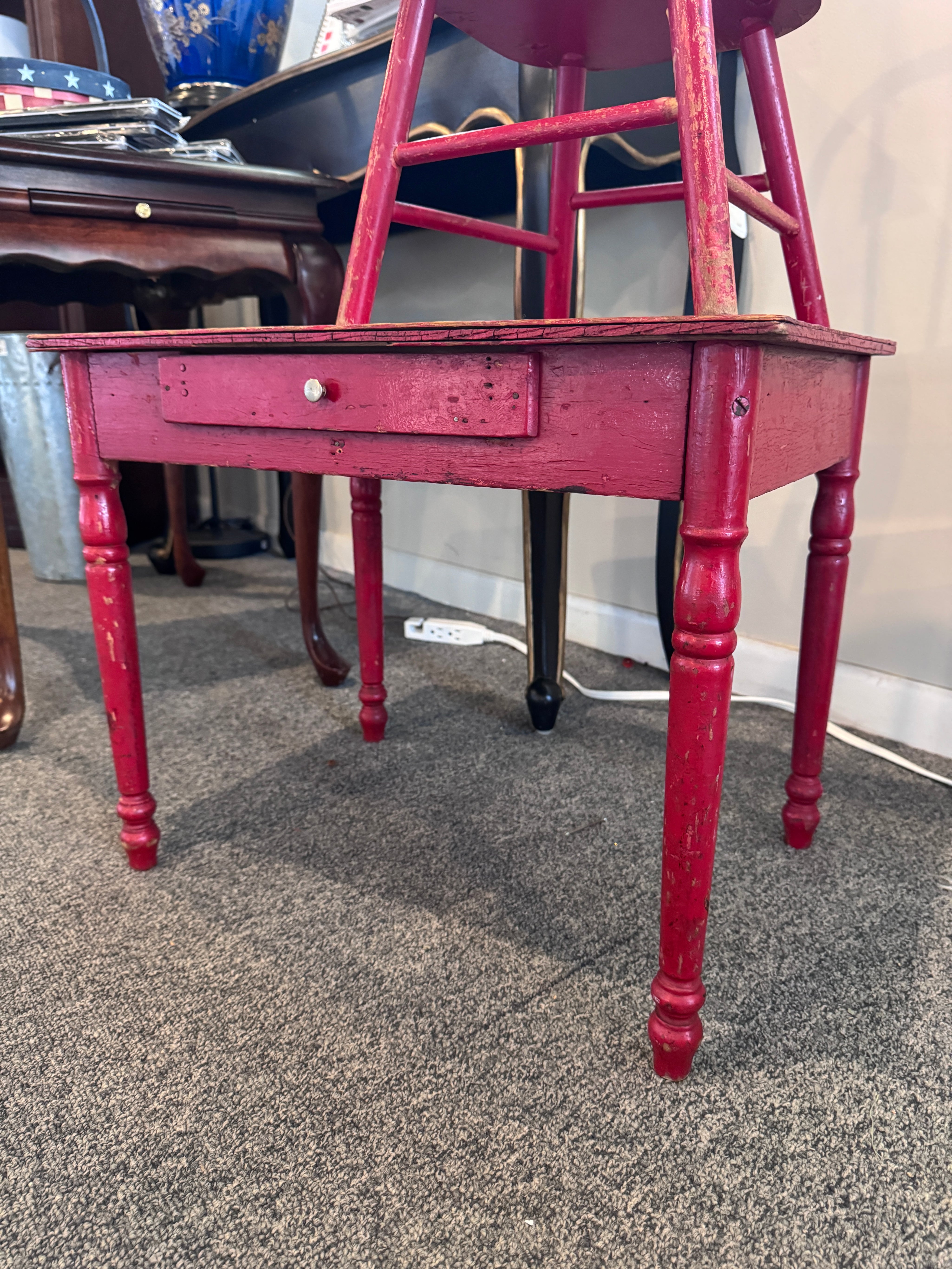 Antique Red Childrens Table & Chair from 1920s | 20" x 16"
