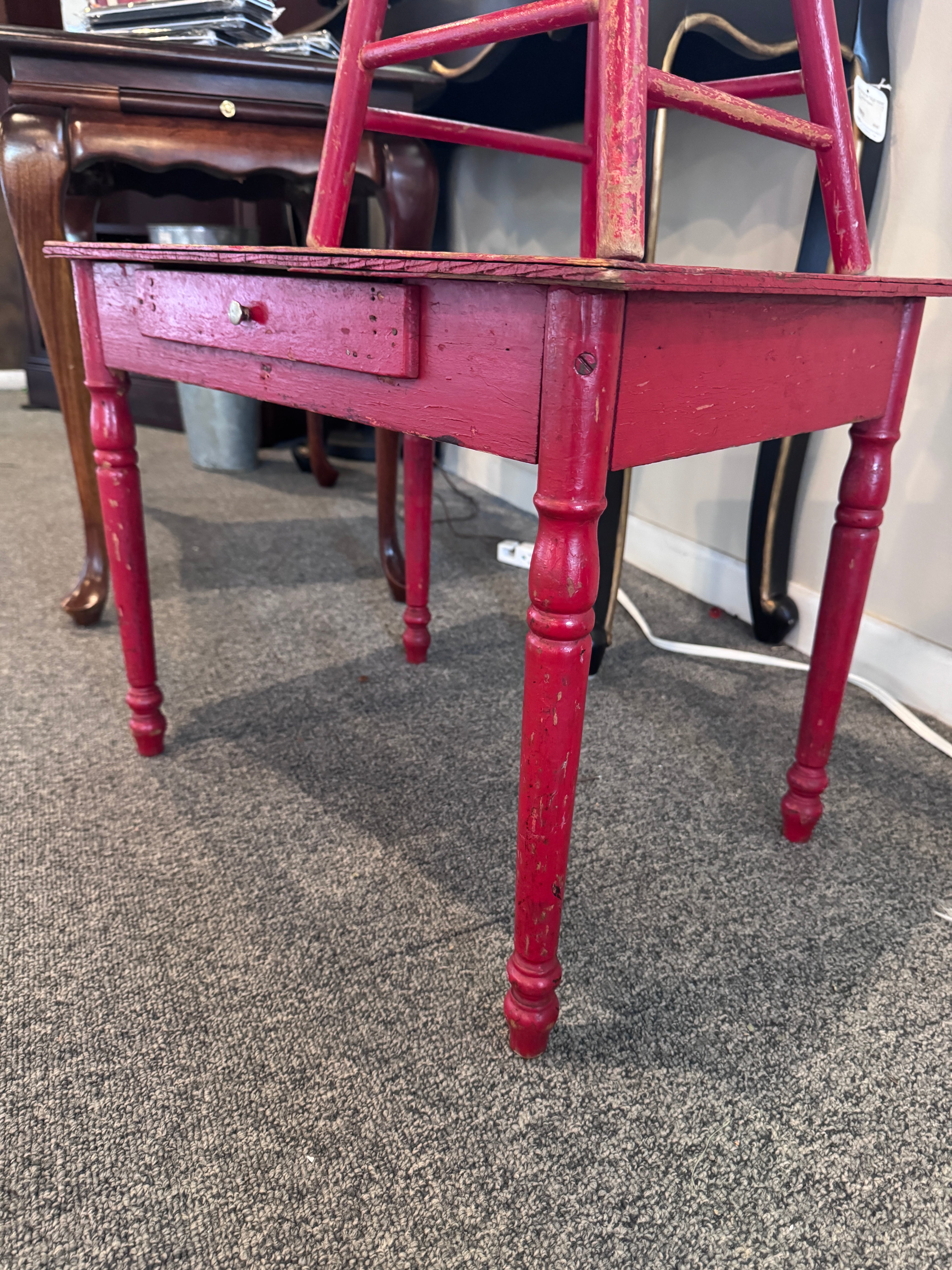 Antique Red Childrens Table & Chair from 1920s | 20" x 16"
