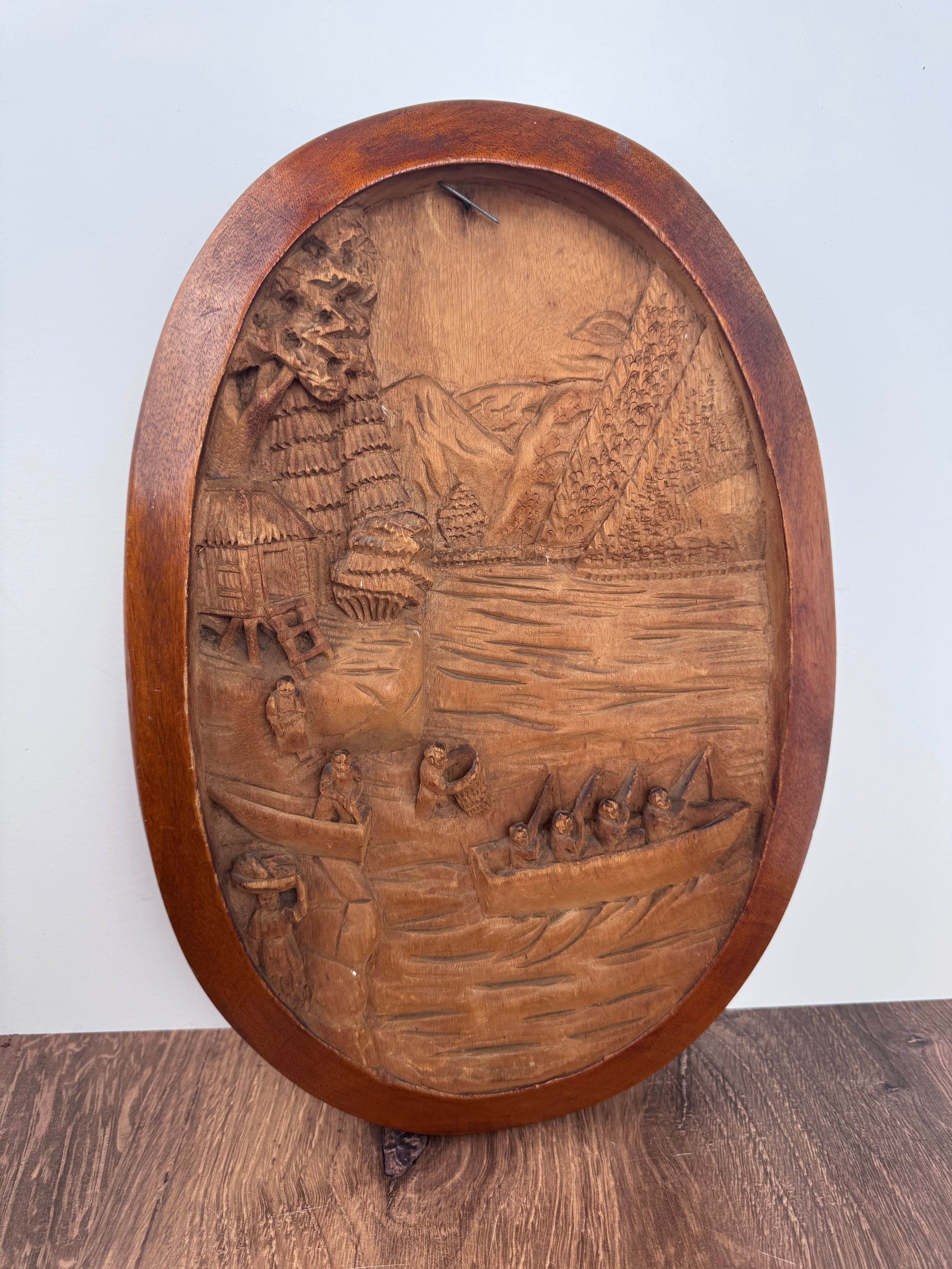 Wooden Etched Village at the Waters Edge | 16" x 11"