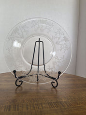 Floral Etched Clear Glass Plate