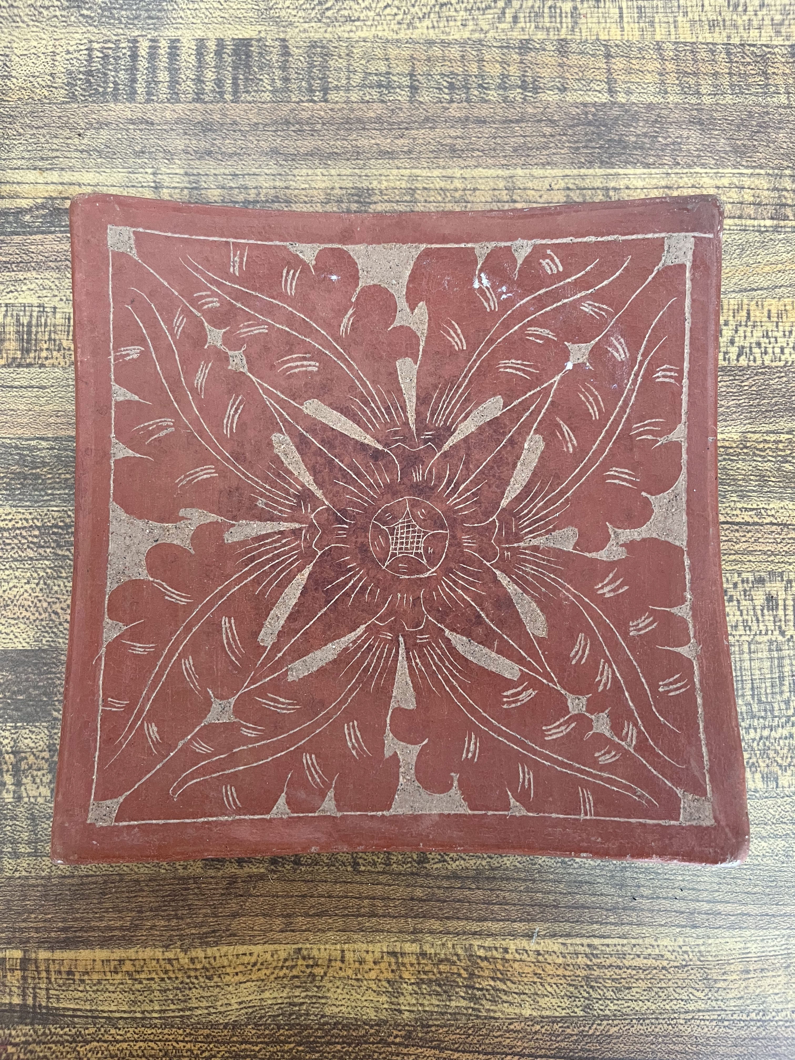Carved Clay Candle Holder or Trinket Dish