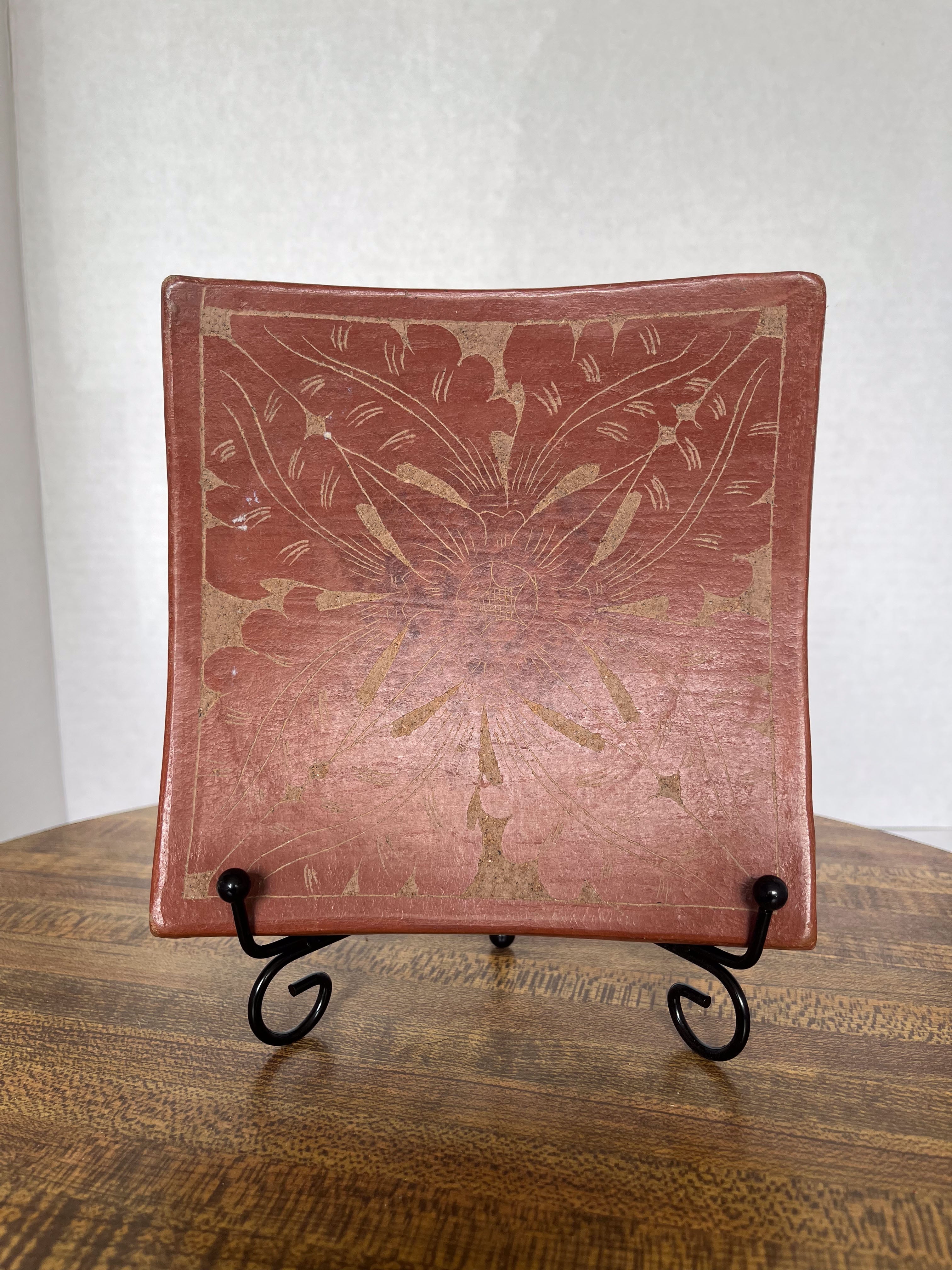 Carved Clay Candle Holder or Trinket Dish