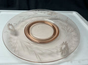 Pink flower etched large plate