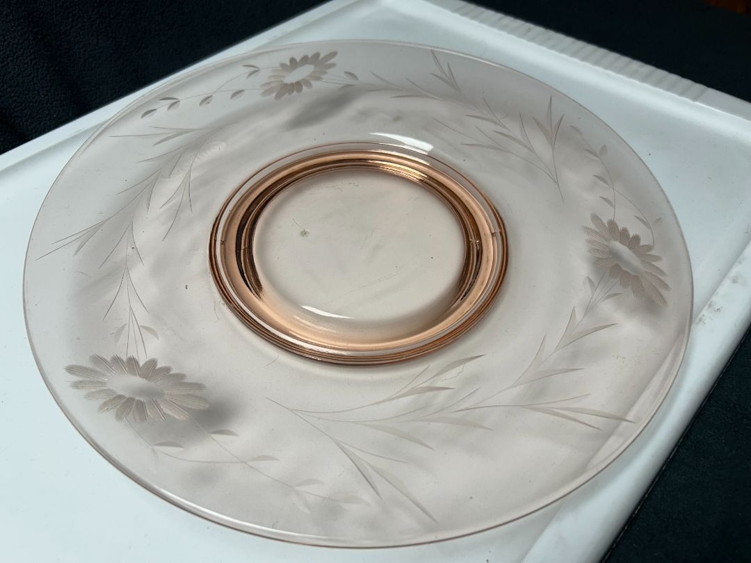 Pink flower etched large plate