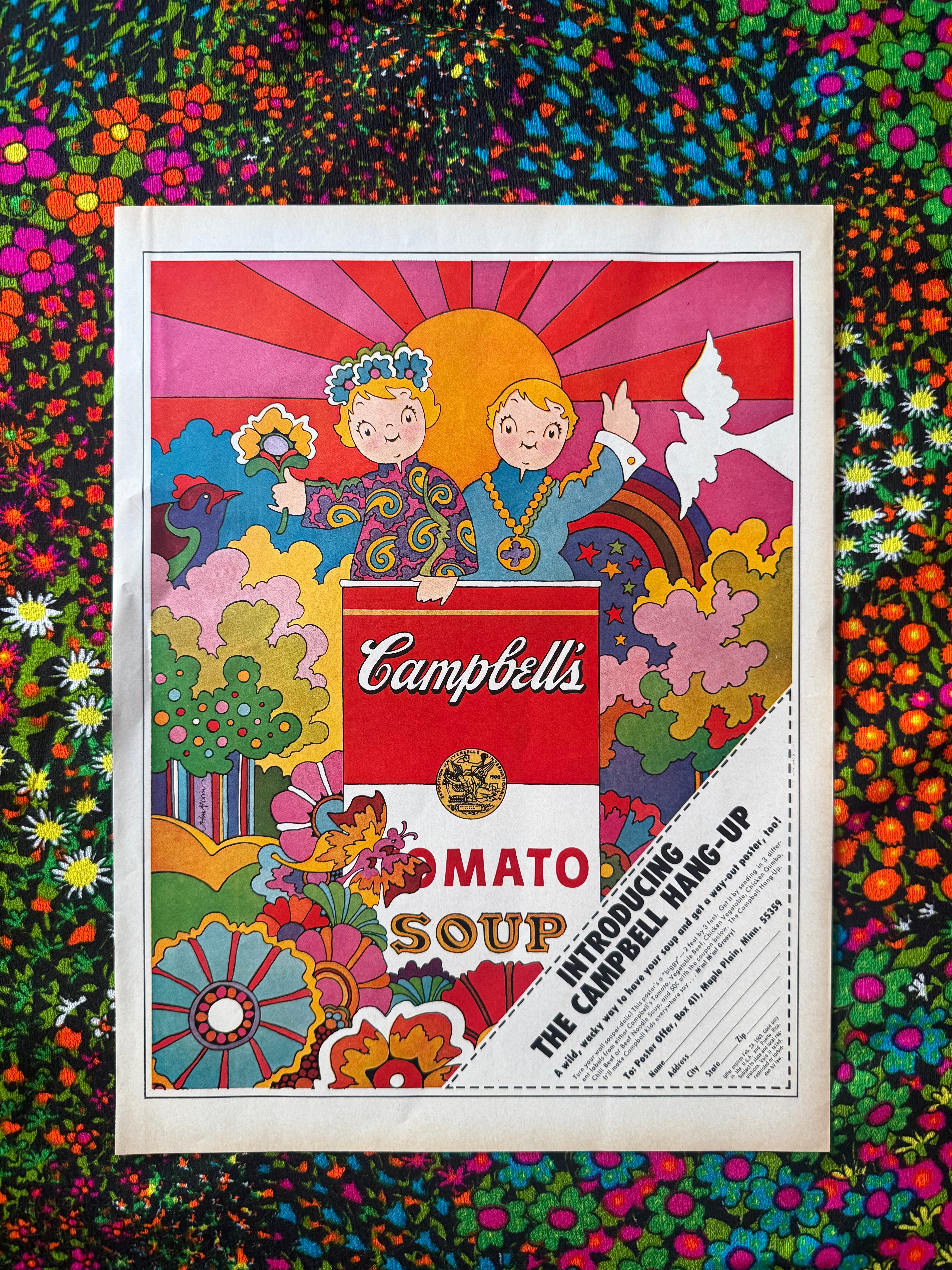 VTG 1968 Campbell's Soup Psychedelic Print Ad John Acorn