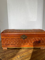 Jewelry Box with Etched Glass, Carved Wood and Painted Top