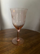 Pink Depression Sherry Glass w/ Etched Floral Pattern