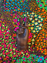 1970's Hand Carved Wood Peace Sign Ring Holder