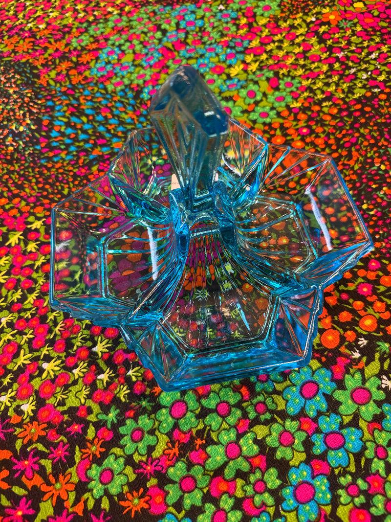 Indiana Glass Art Deco Pyramid Relish Dish Blue by 294 - Touchdowns and Trinkets