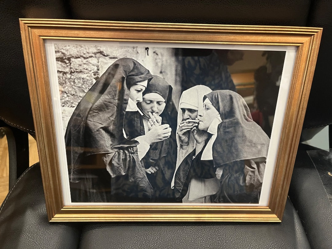 B & W Nuns Smoking Framed B/W - New
