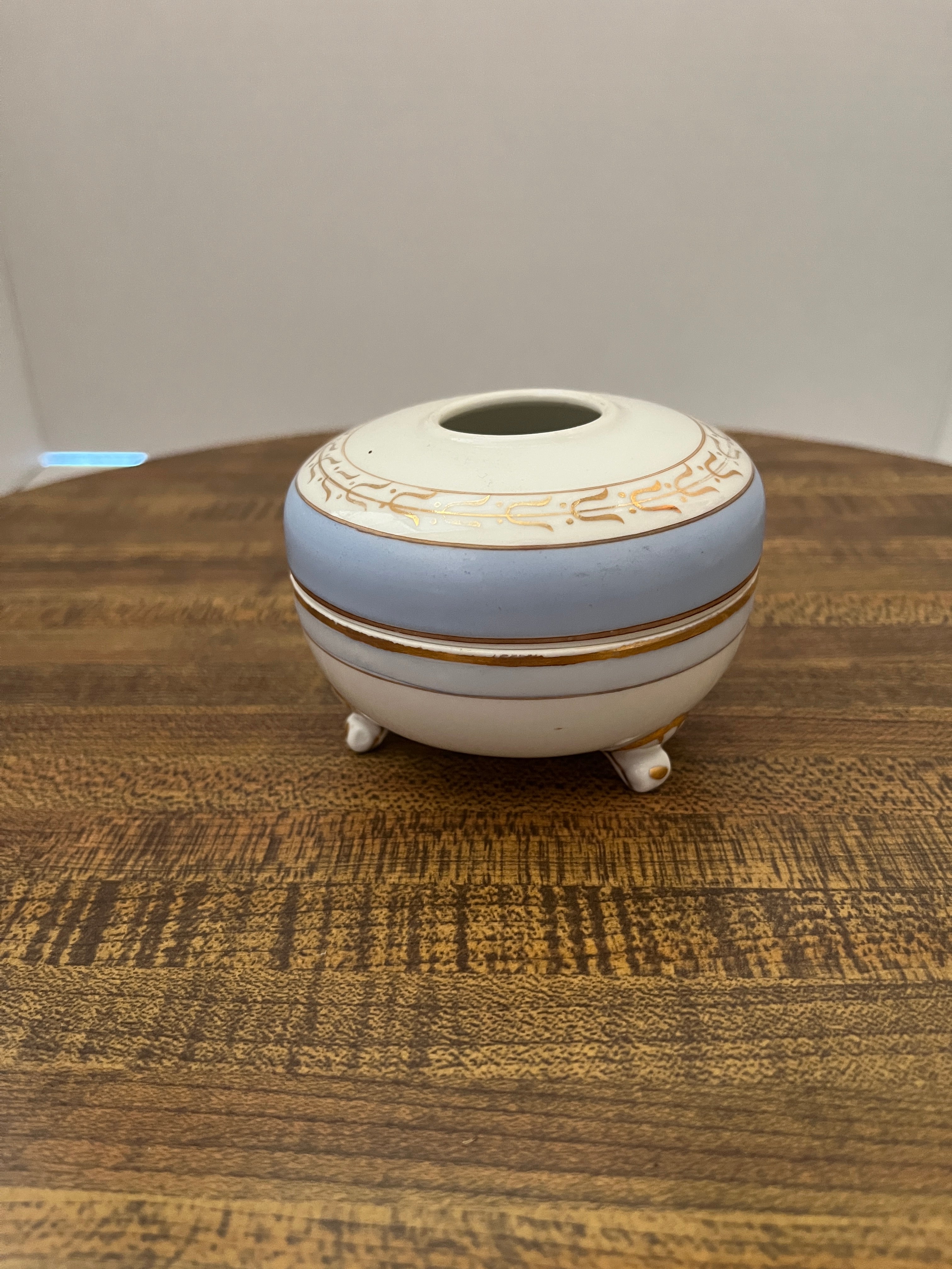 Vintage Footed Painted Hair Receiver, Vanity Jar Trinket