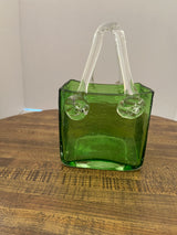 MCM Green Bubble Glass Basket Vase/Planter