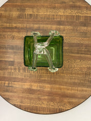 MCM Green Bubble Glass Basket Vase/Planter
