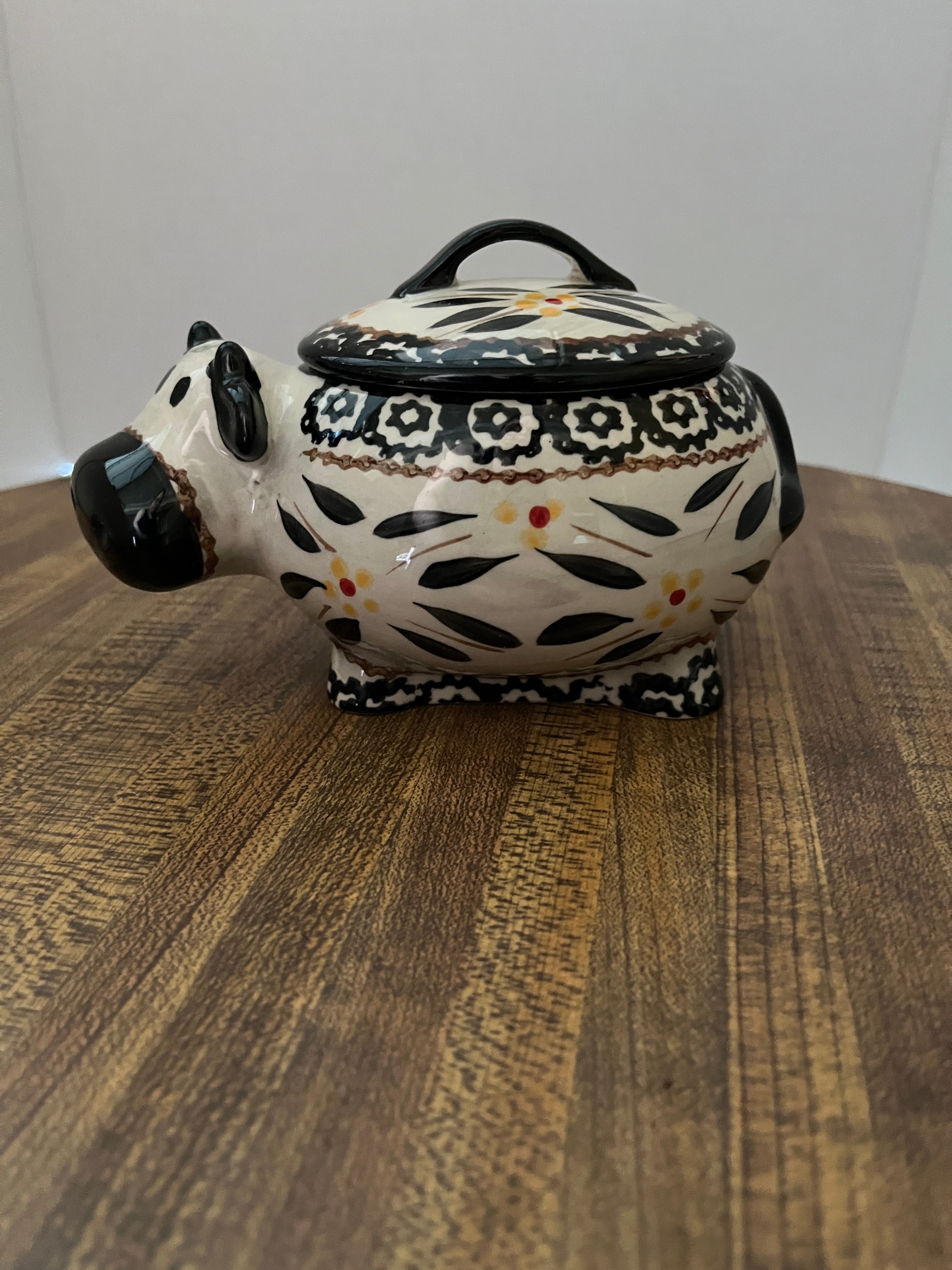 Temptations Old World Black Covered Cow Dish