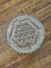 Round Clear Glass Lidded Ridge Geometric Candy Dish