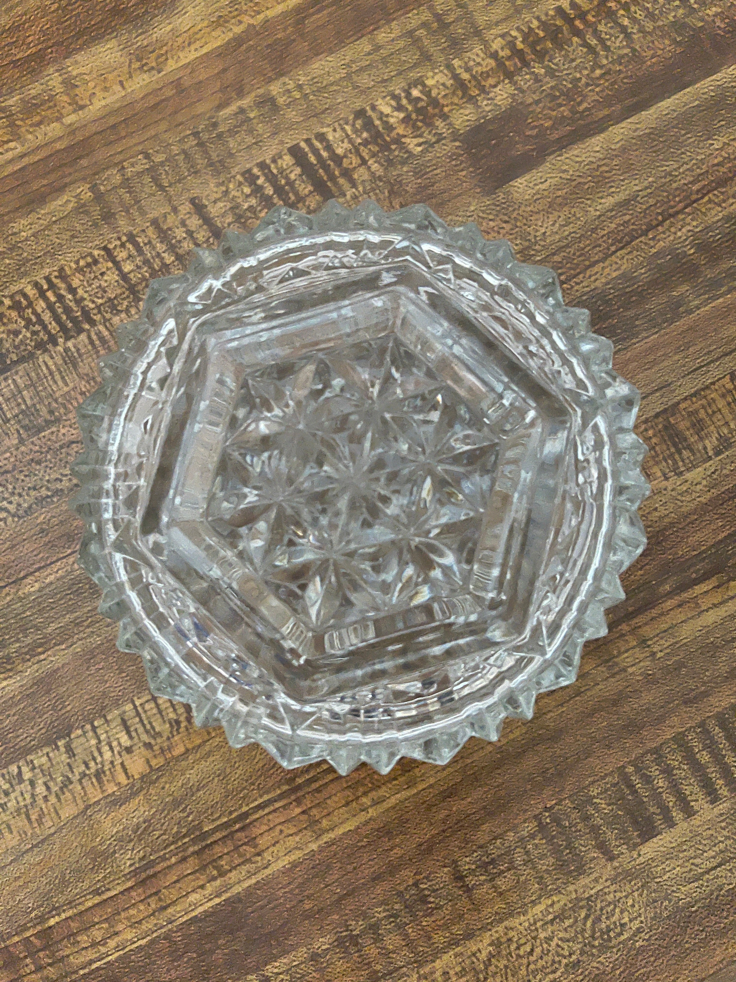 Round Clear Glass Lidded Ridge Geometric Candy Dish