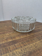Round Clear Glass Lidded Ridge Geometric Candy Dish