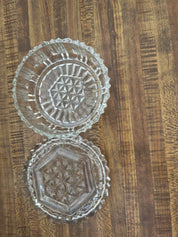 Round Clear Glass Lidded Ridge Geometric Candy Dish