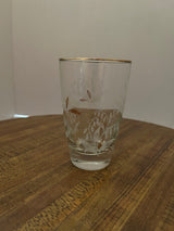 Clear Glass Lily of the Valley Etched Raised White & Gold Flower Gold Rim